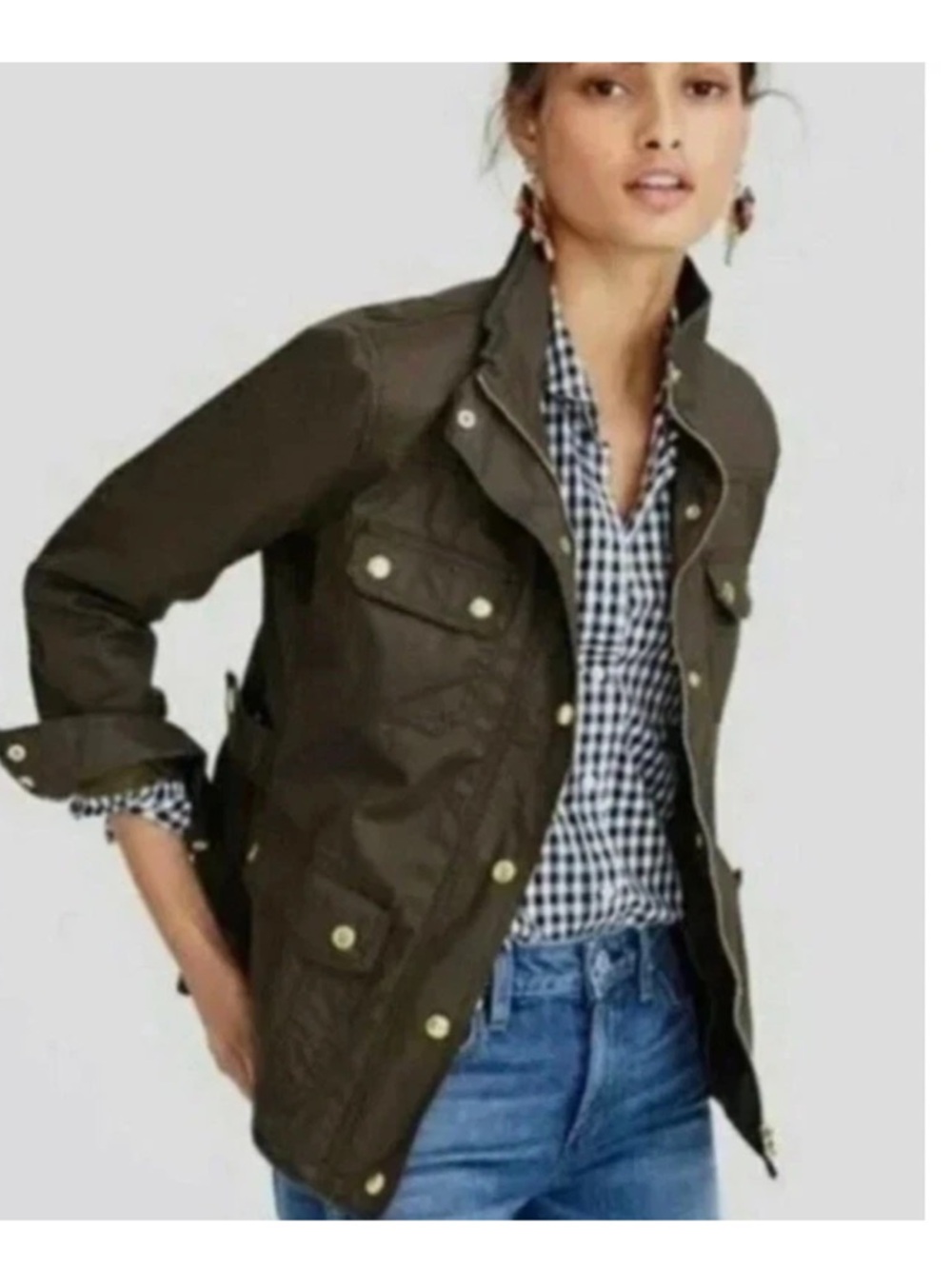 Women's J. CREW Downtown Field Jacket Mossy Brown/Olive Green Waxed Size Medium